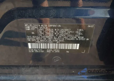 2007 Toyota Rav4 from USA, damaged, VIN JTMBD33VX75102845